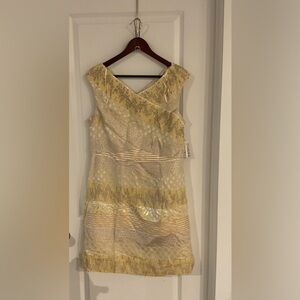 Kay Unger Yellow and Cream Midi Dress